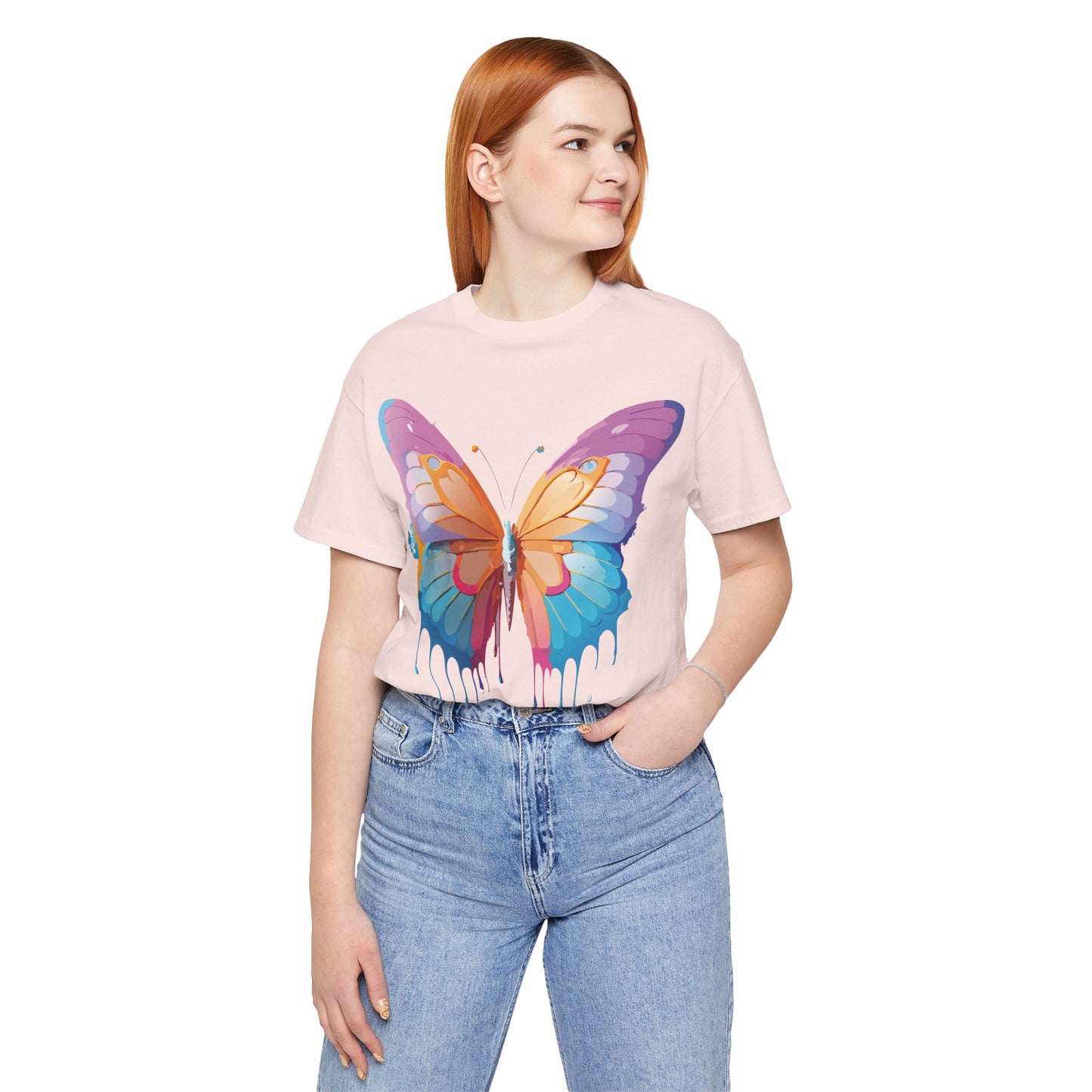 Natural Cotton Tee Shirt with Butterfly