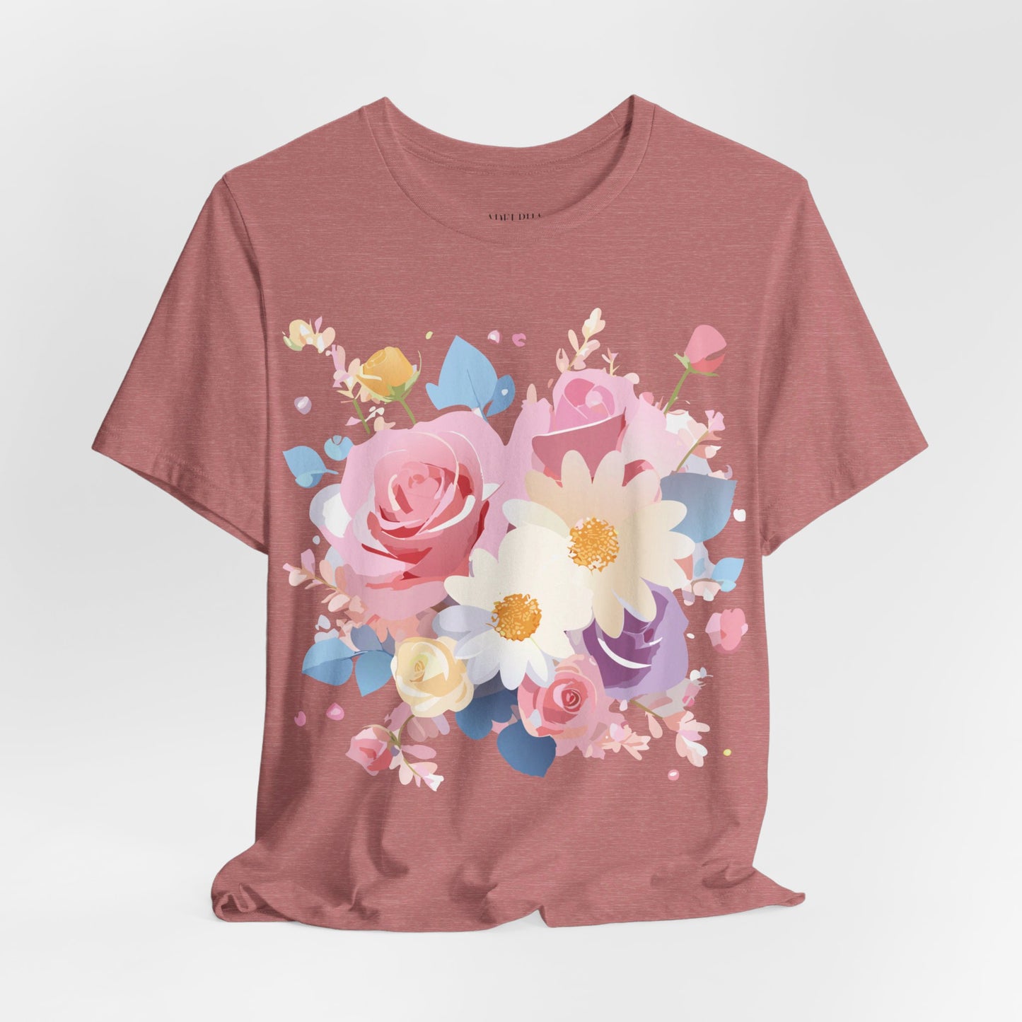 Natural Cotton Tee Shirt with Flowers