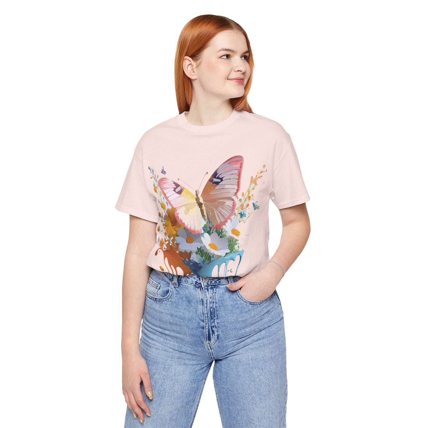 Natural Cotton Tee Shirt with Butterfly