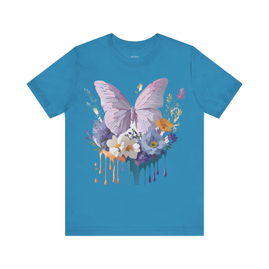 Natural Cotton Tee Shirt with Butterfly