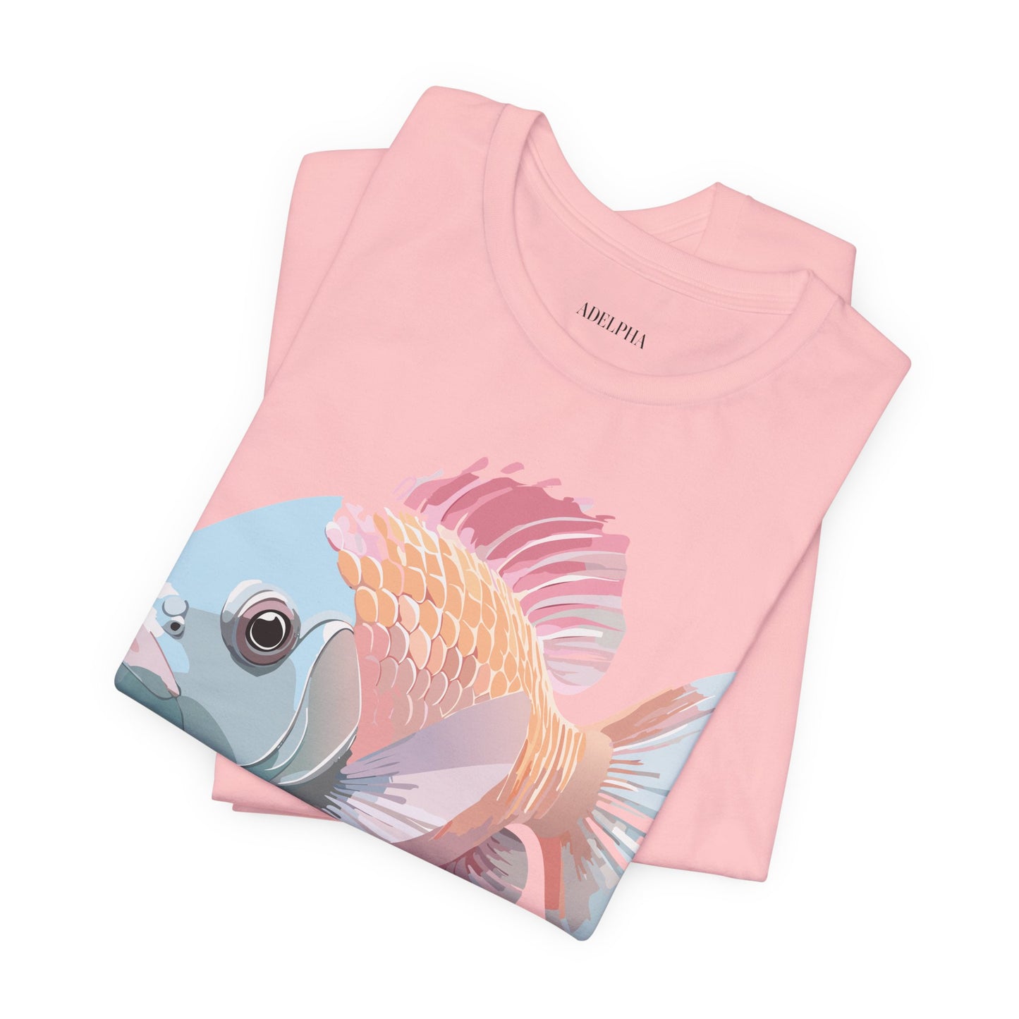 Natural Cotton Tee Shirt with Fish