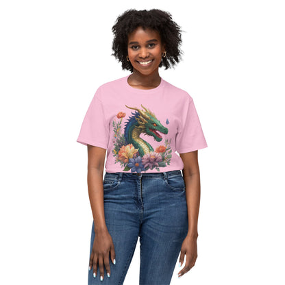 Dragon Art Tee Shirt Unisex Floral Print Cotton Tee USA Made