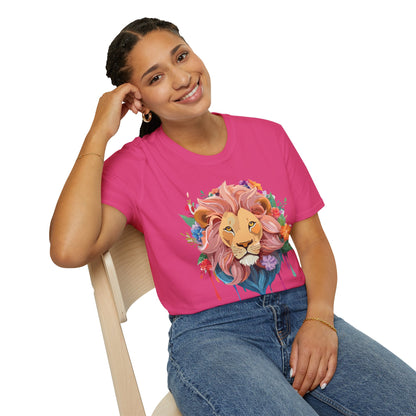 Lion Shirt Unisex Floral Lion Tee Animal Print Softstyle Tee