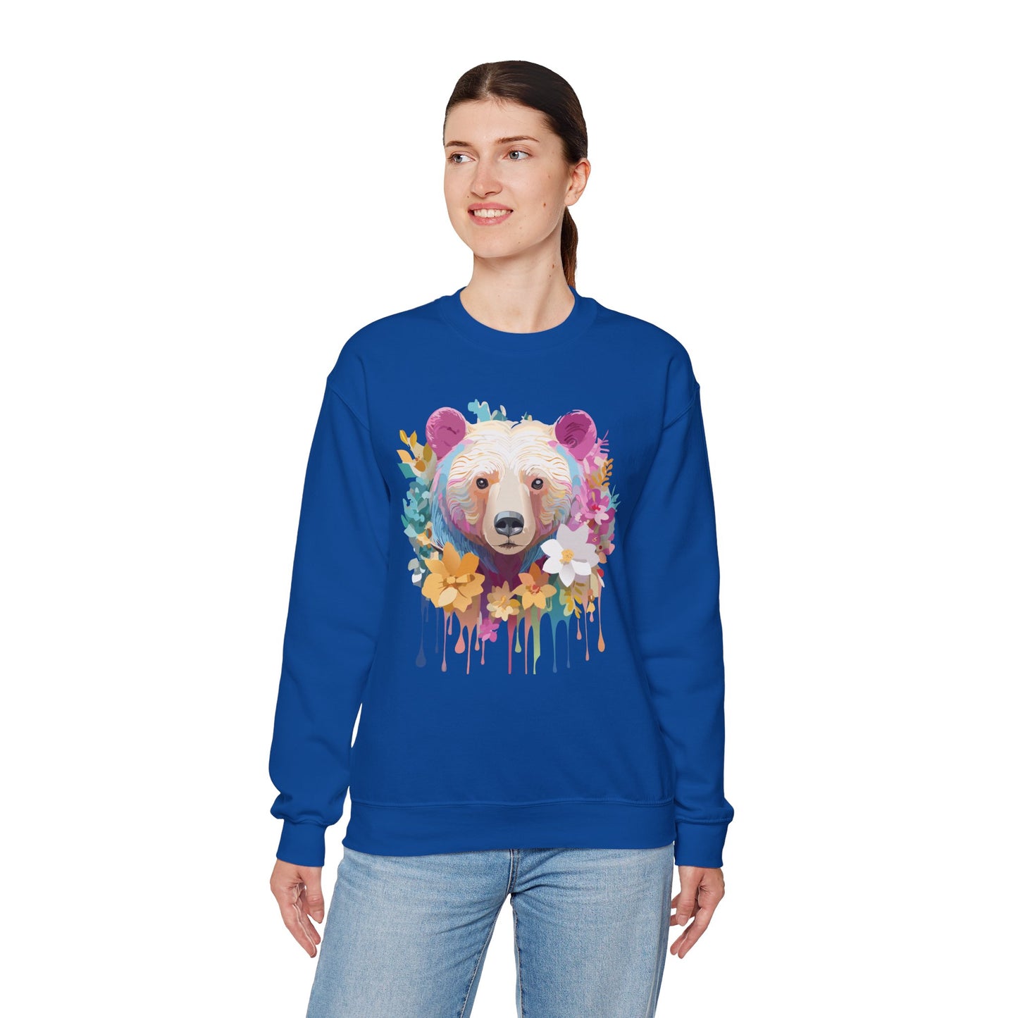Unisex Floral Bear Sweatshirt, Animals Sweatshirt, Floral Sweatshirt, Art Design Sweatshirt