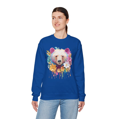 Unisex Floral Bear Sweatshirt With Art Design Gildan 18000 Crewneck