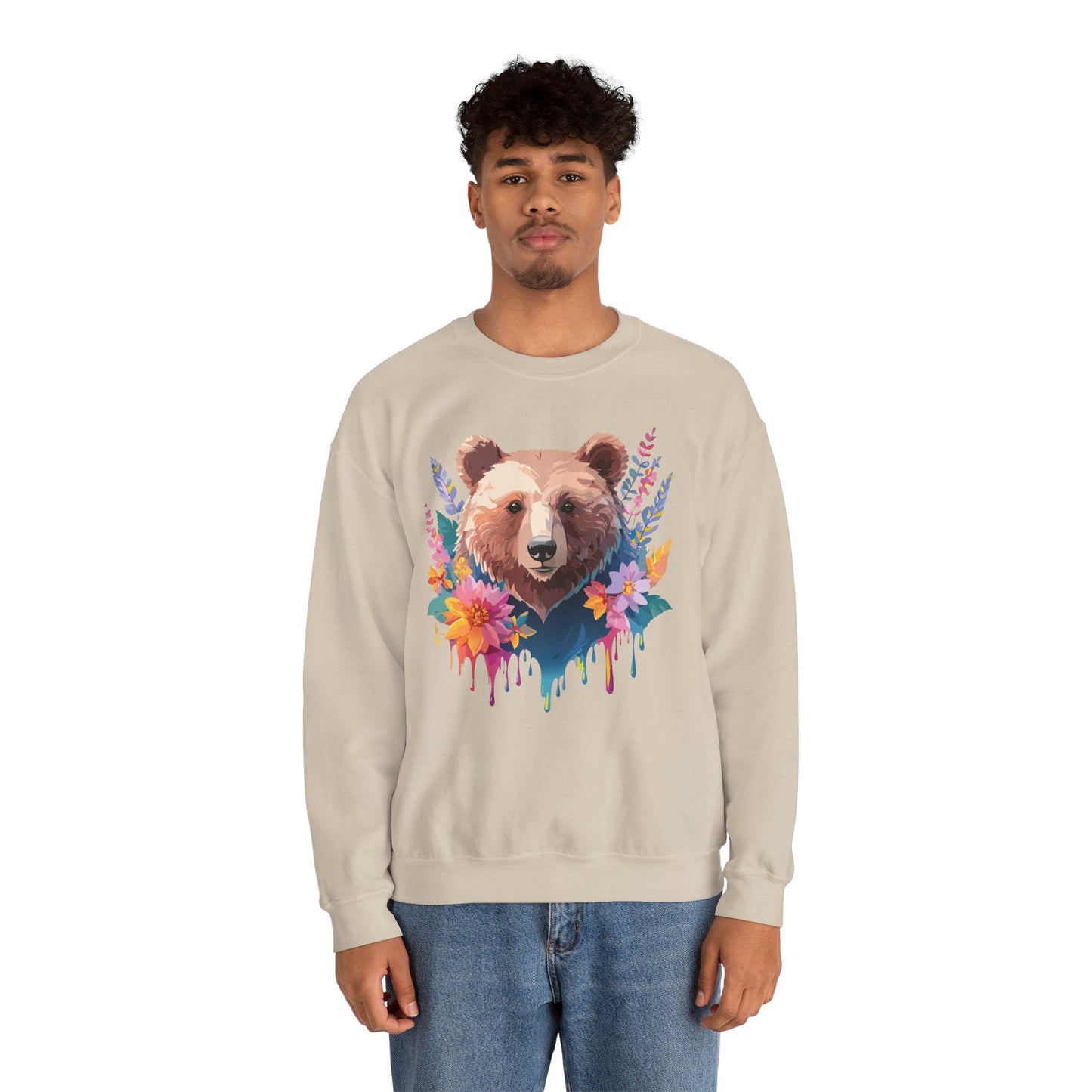 Unisex Floral Bear Sweatshirt, Animals Sweatshirt, Floral Sweatshirt, Art Design Sweatshirt