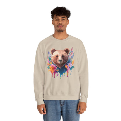 Unisex Floral Bear Sweatshirt, Animals Sweatshirt, Floral Sweatshirt, Art Design Sweatshirt