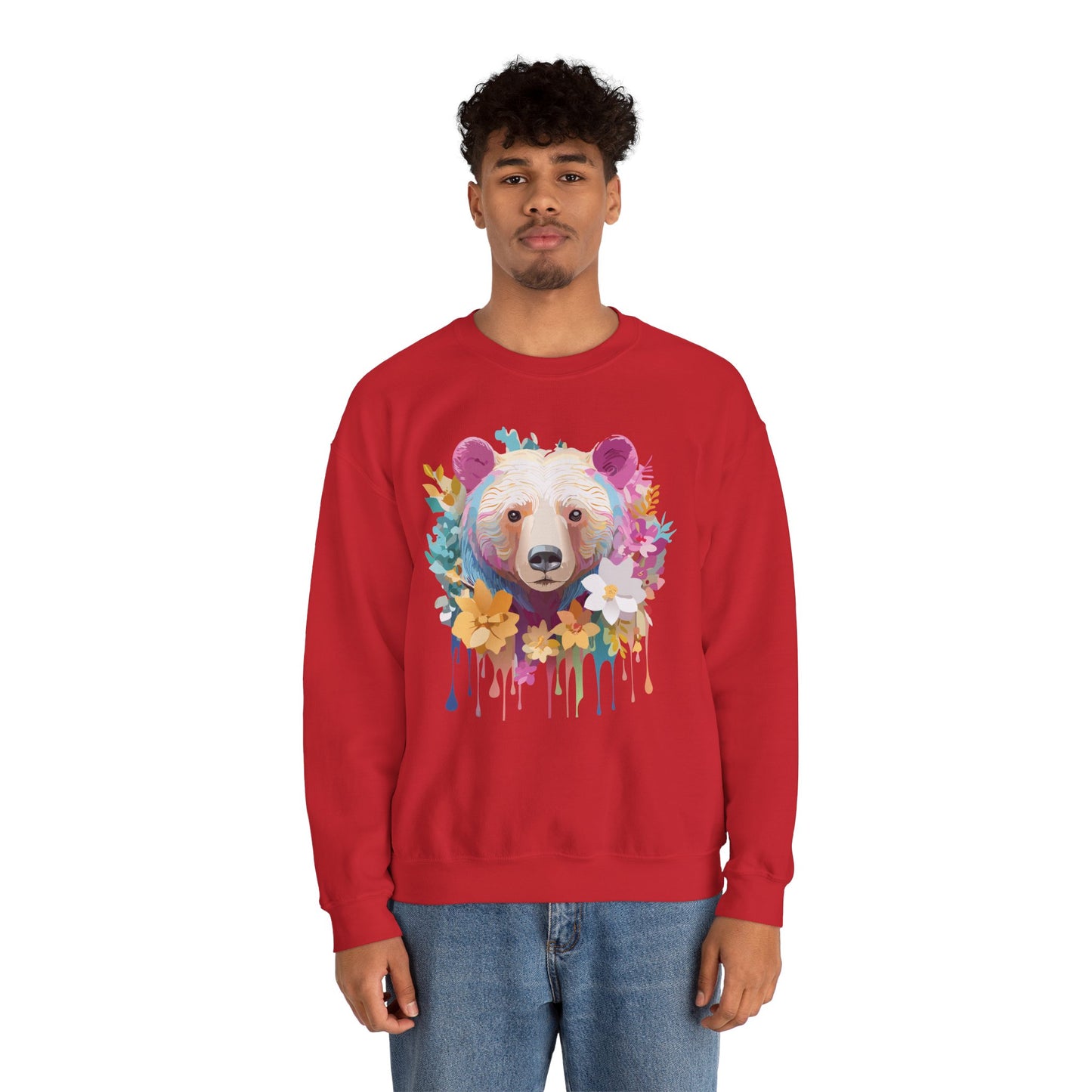 Unisex Floral Bear Sweatshirt, Animals Sweatshirt, Floral Sweatshirt, Art Design Sweatshirt