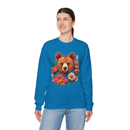 Unisex Floral Bear Sweatshirt Art Design Gildan 18000 Heavy Blend Crewneck