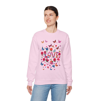 Unisex Floral Love Butterfly Sweatshirt Fifty Fifty Cotton Poly Valentine Day
