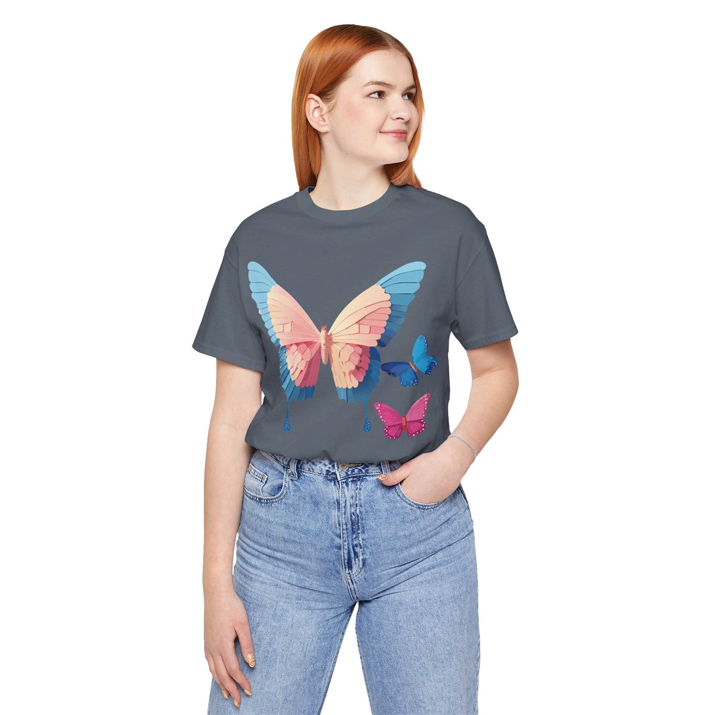 Natural Cotton Tee Shirt with Butterfly