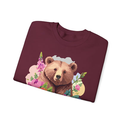 Unisex Floral Bear Sweatshirt With Art Design Animals Print Graphic