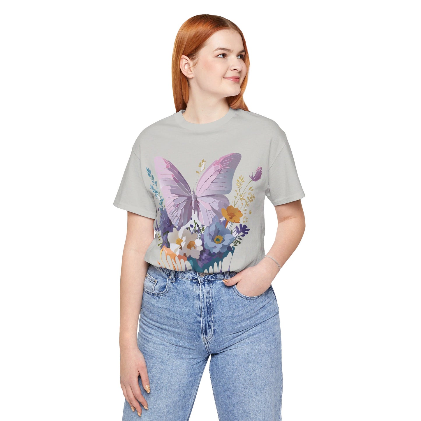 Natural Cotton Tee Shirt with Butterfly