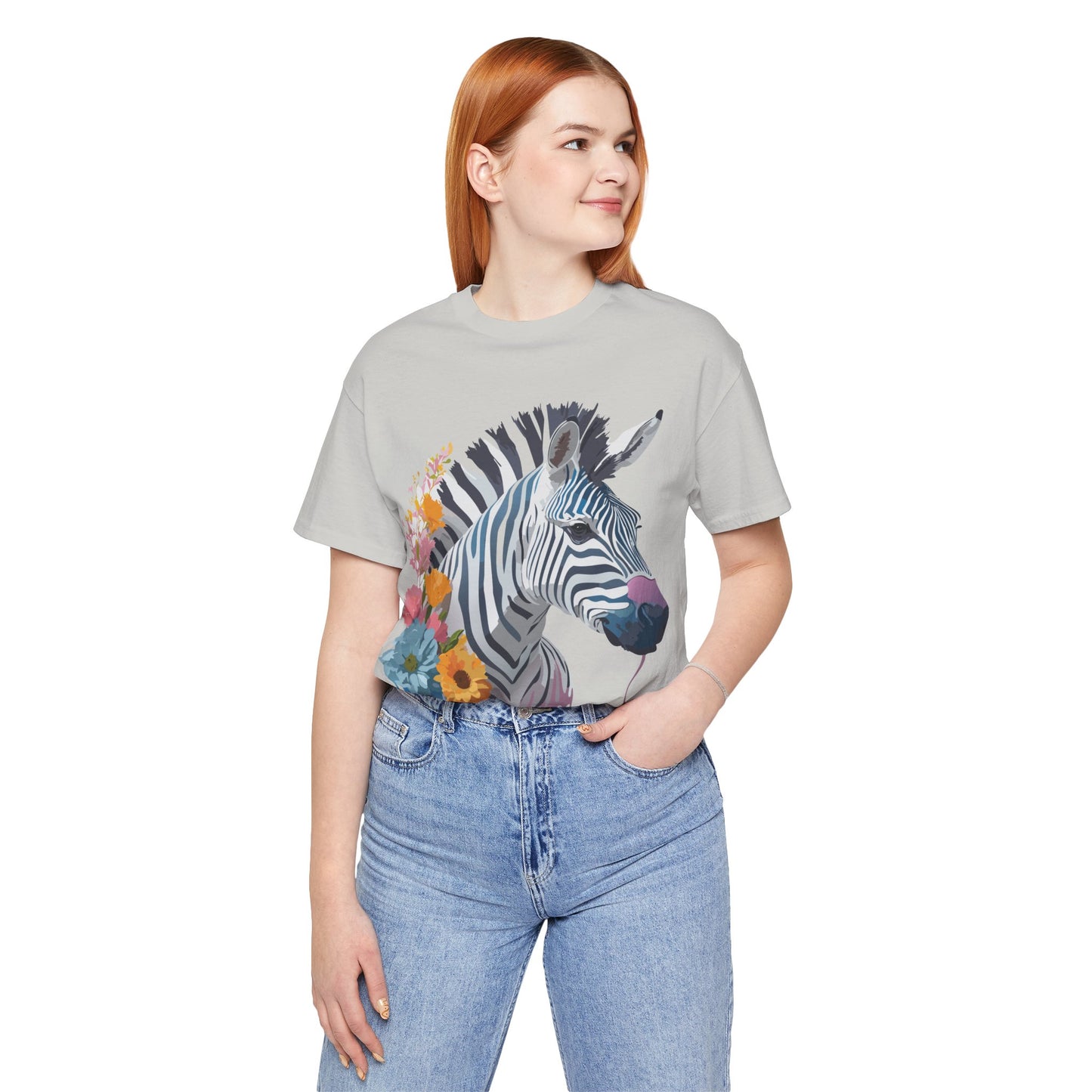 Natural Cotton Tee Shirt with Zebra