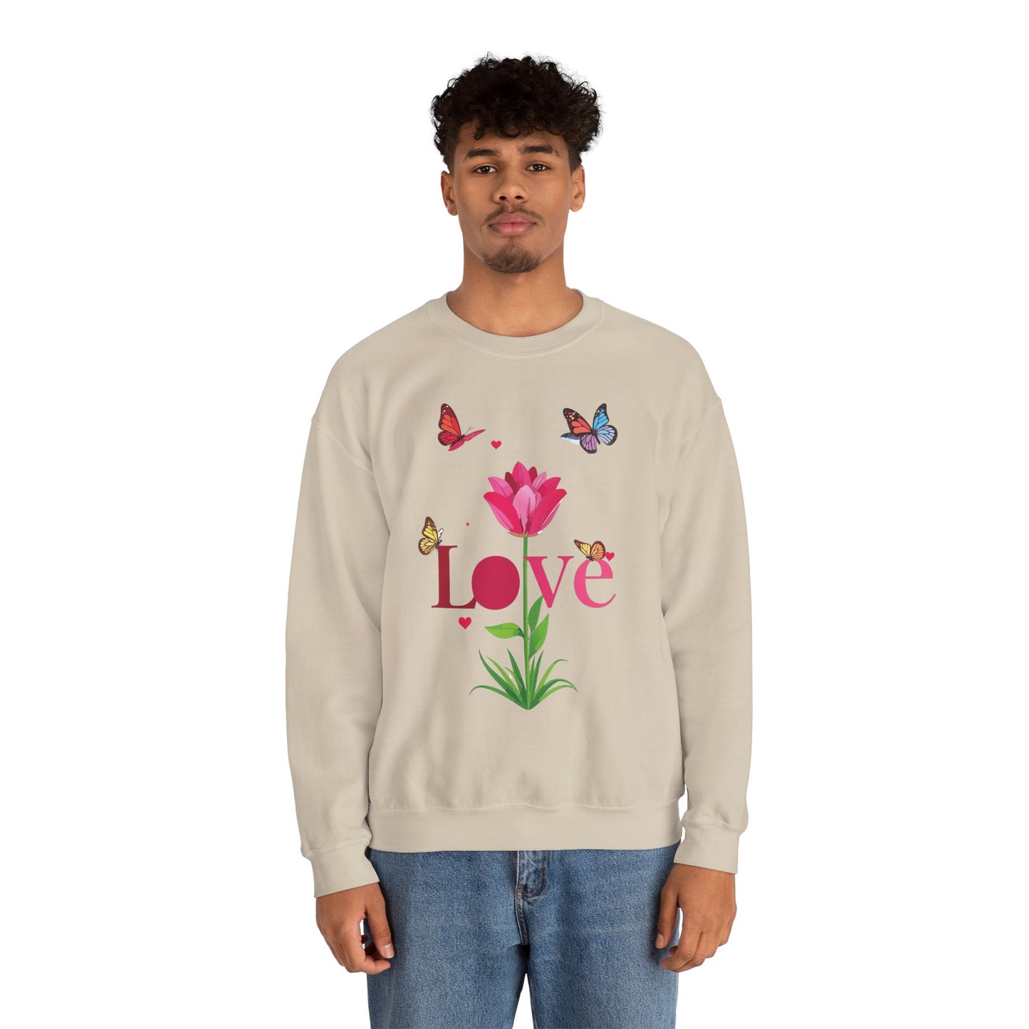 Unisex Floral Love Sweatshirt Floral Butterfly Design Cotton Poly Valentines Day