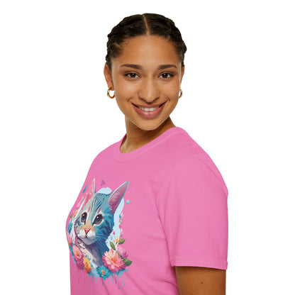 Cat Shirt Unisex Tee Kitten Cat Tee Softstyle 100 Percent Cotton Gildan 64000