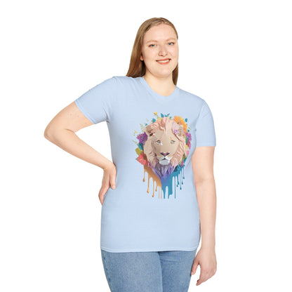 Unisex Lion Shirt Floral Lion Tee Softstyle Gildan 64000 100 Percent Cotton