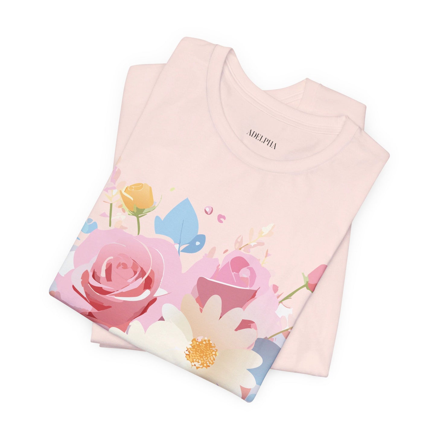 Natural Cotton Tee Shirt with Flowers