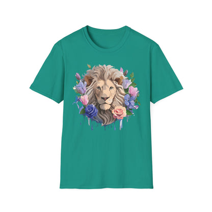 Unisex Floral Lion Tee Shirt Softstyle Gildan 64000 100 Percent Cotton