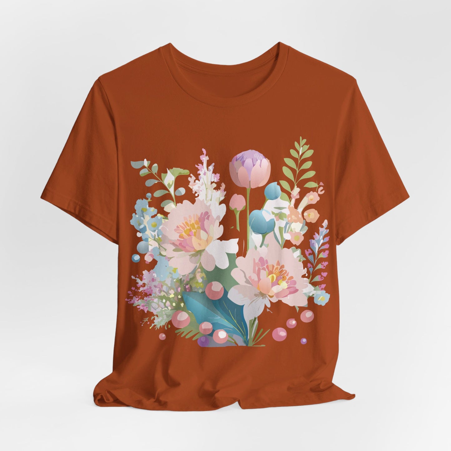 Natural Cotton Tee Shirt with Flowers