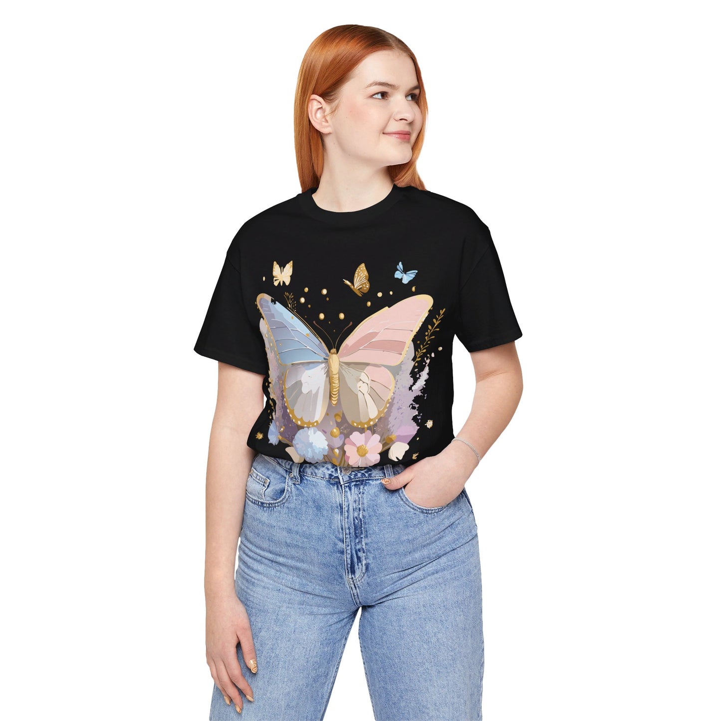 Natural Cotton Tee Shirt with Butterfly