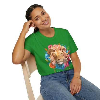 Lion Shirt Unisex Floral Lion Tee Gildan Softstyle 64000 Lightweight Cotton Tee