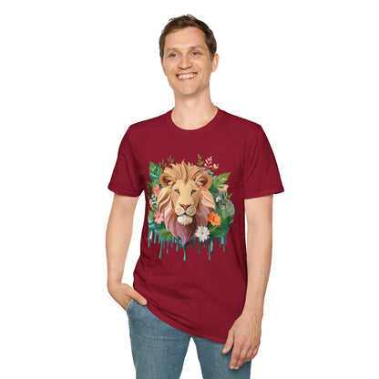 Lion Shirt Unisex Floral Lion Tee Animal Print Short Sleeve Tee