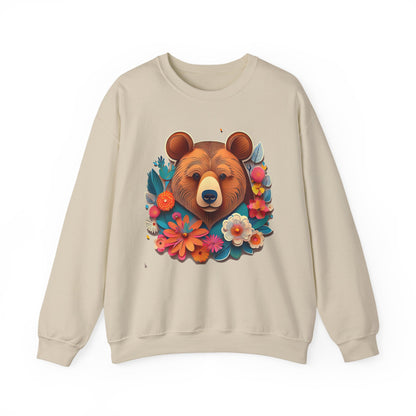 Unisex Floral Bear Sweatshirt Art Design Gildan 18000 Heavy Blend Crewneck