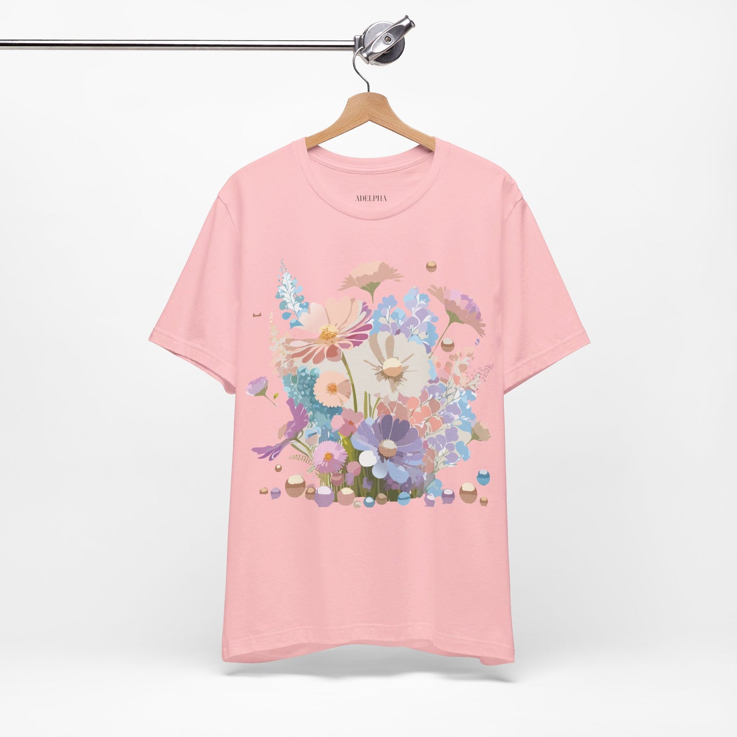 Natural Cotton Tee Shirt with Flowers