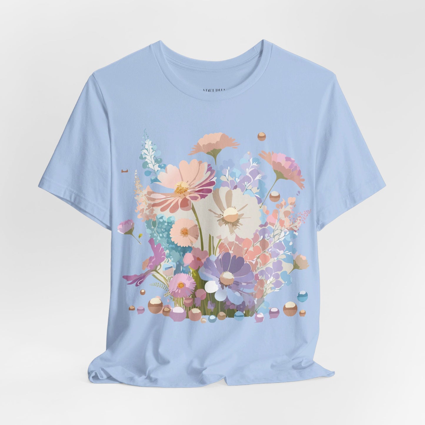 Natural Cotton Tee Shirt with Flowers