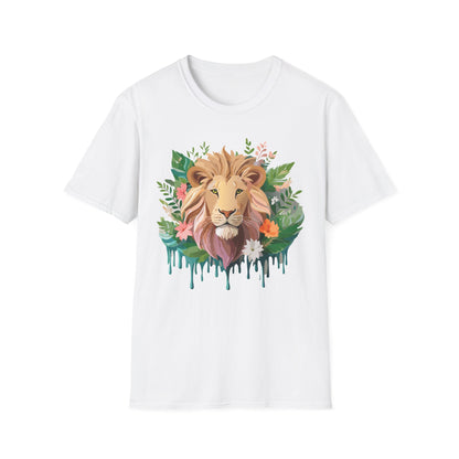 Lion Shirt Unisex Floral Lion Tee Animal Print Short Sleeve Tee