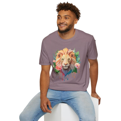 Gildan Unisex Lion Shirt Floral Lion Tee Animal Print Softstyle Tee