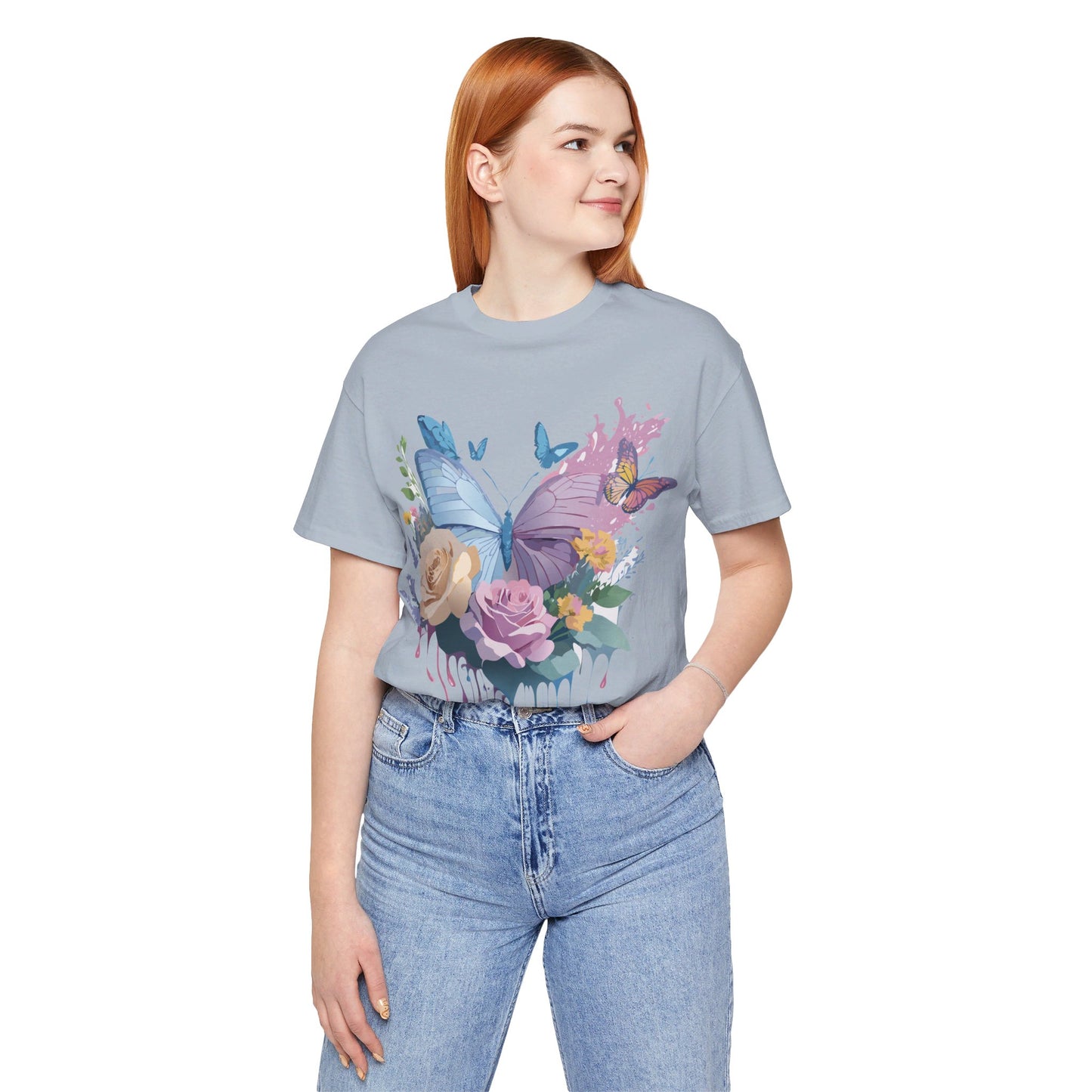 Natural Cotton Tee Shirt with Butterfly