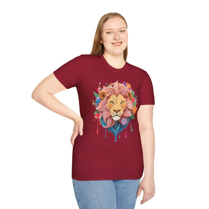 Lion Shirt Unisex Floral Lion Tee Animal Print Softstyle Tee