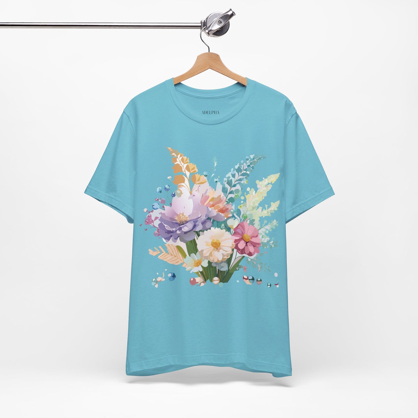 Natural Cotton Tee Shirt with Flowers