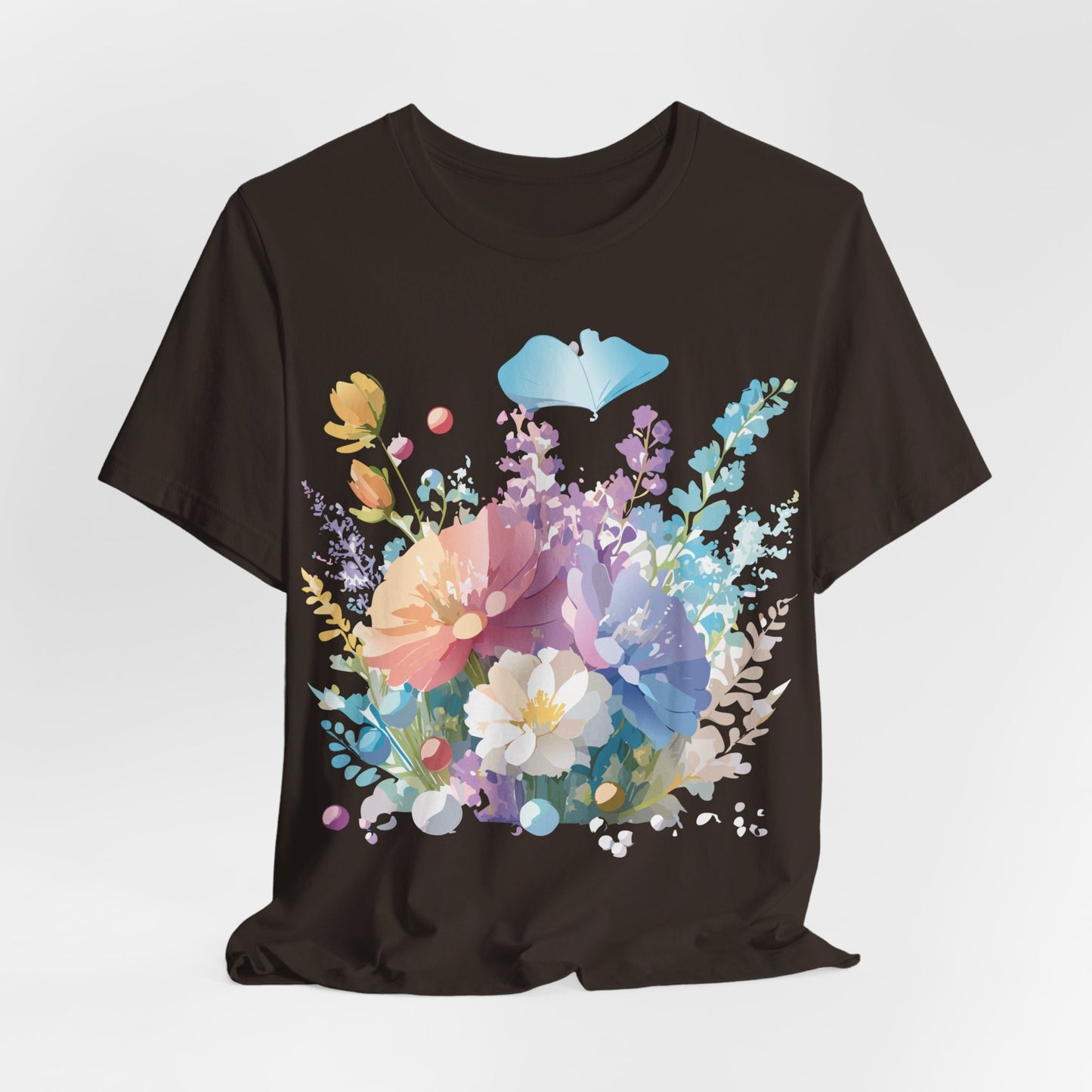 Natural Cotton Tee Shirt with Flowers