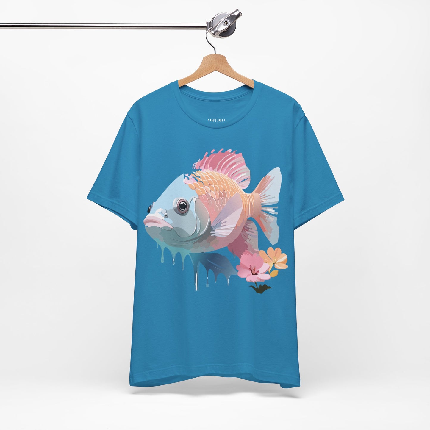 Natural Cotton Tee Shirt with Fish