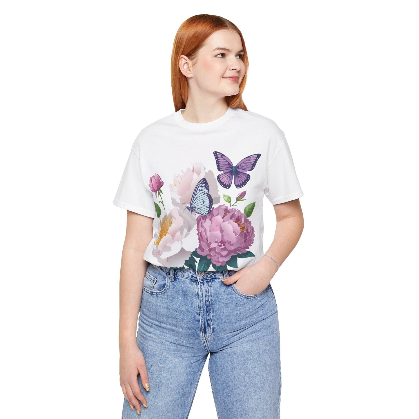 T-shirt en coton naturel avec fleurs