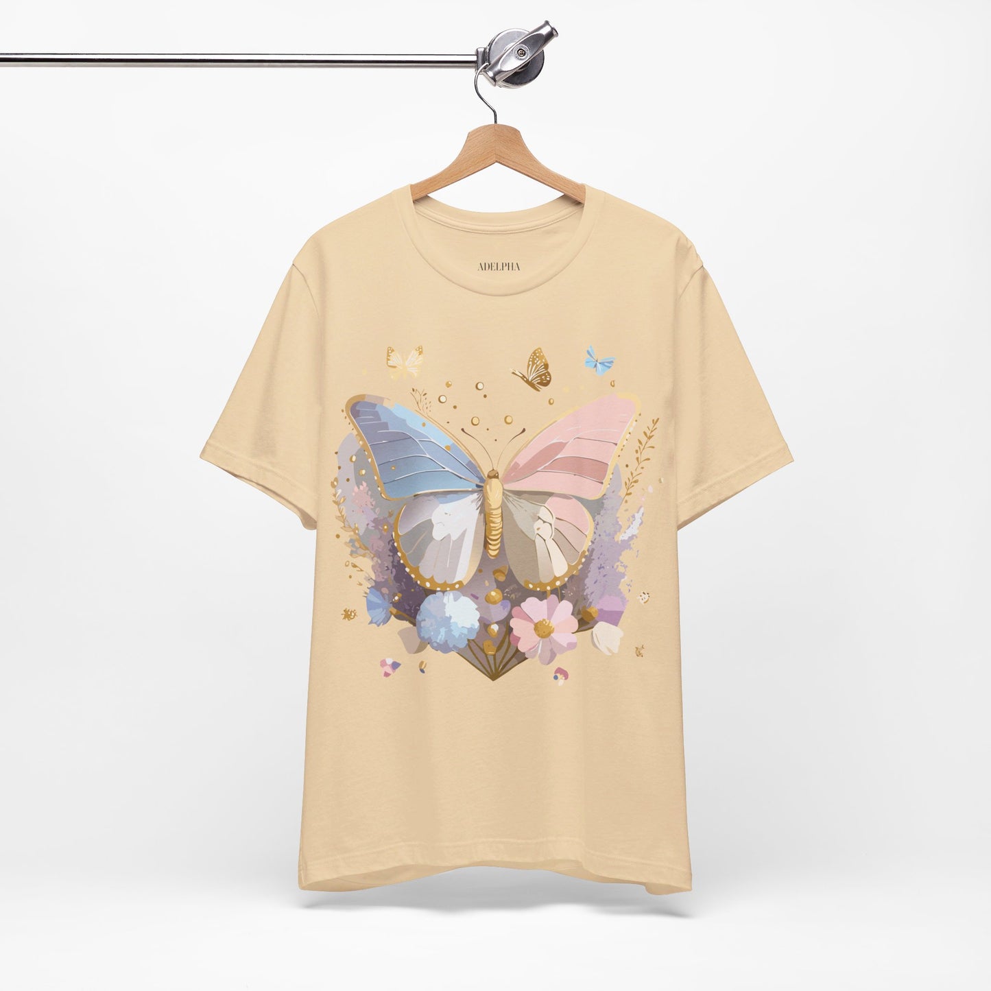 Natural Cotton Tee Shirt with Butterfly