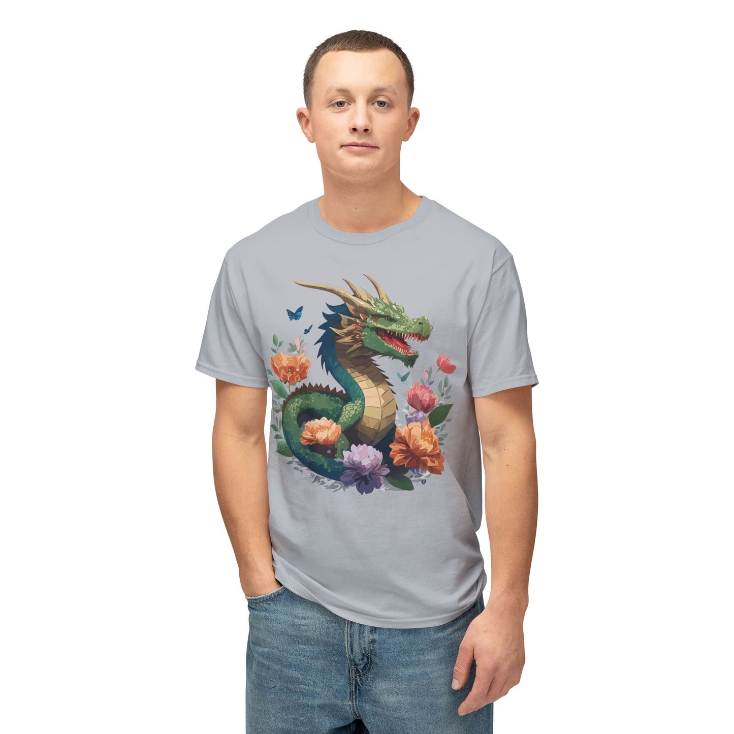 Dragon T-Shirt, Vintage Dragon Tee, Floral Tees, Dragon Art Design Shirt, Tee Shirt with Dragon 6