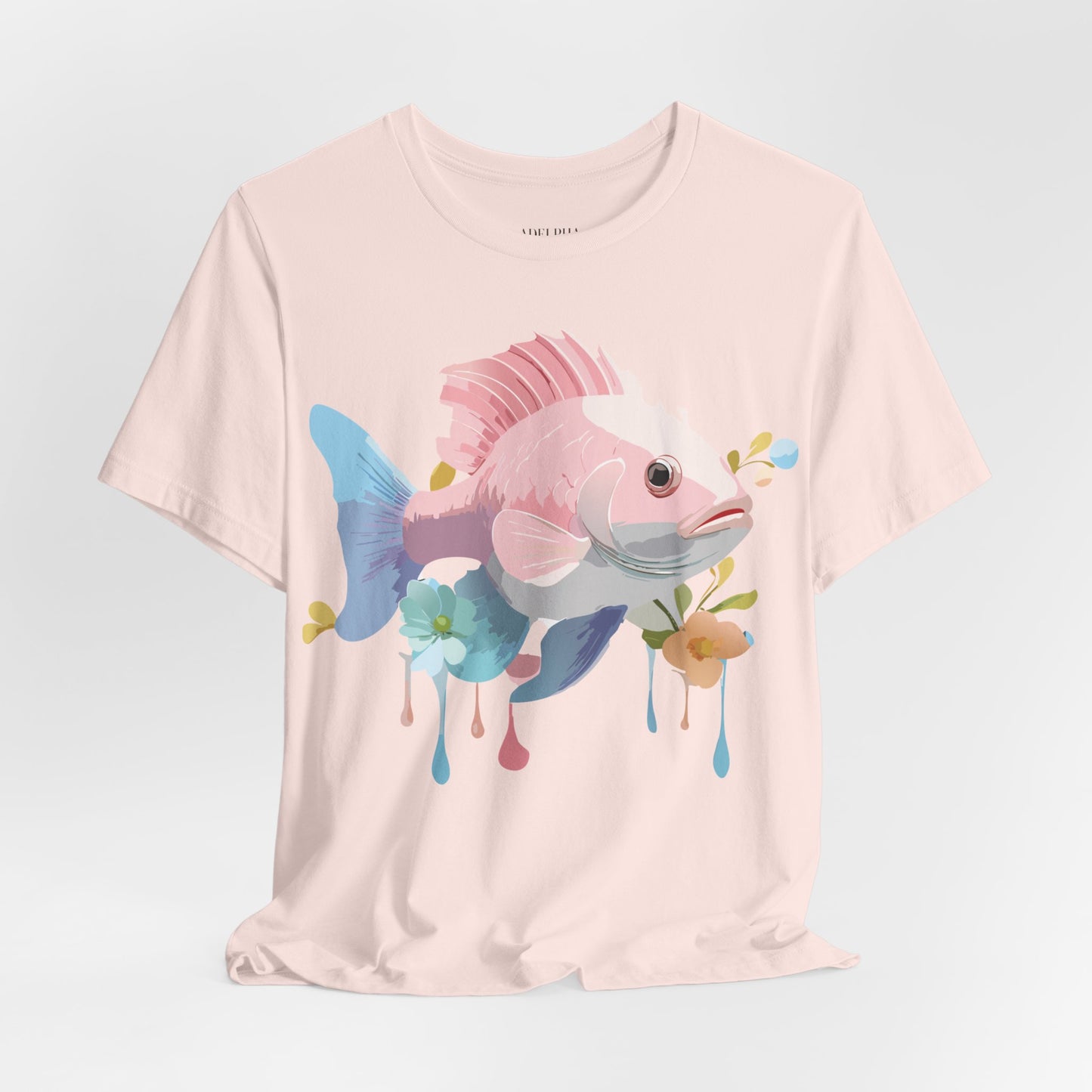 Natural Cotton Tee Shirt with Fish