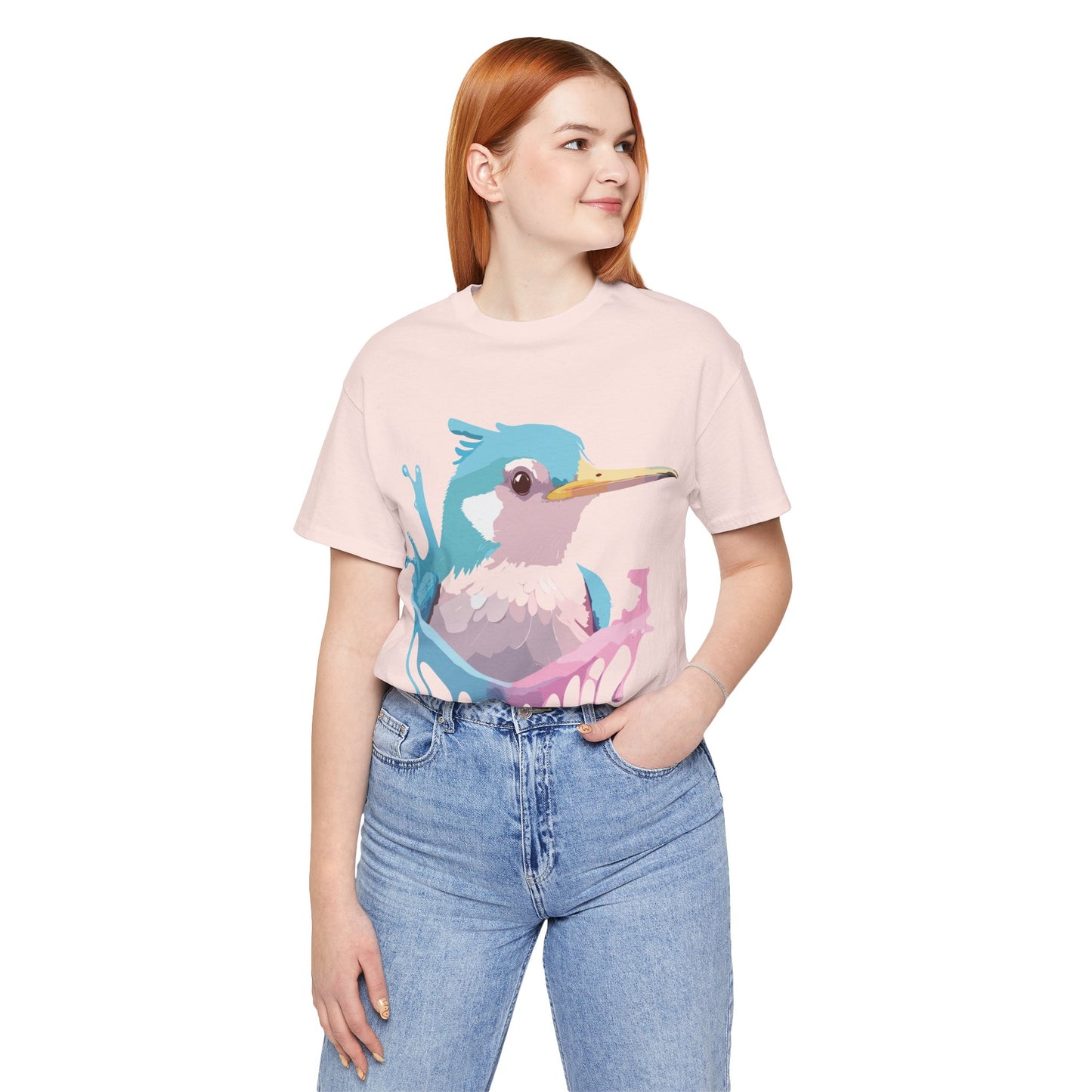 Natural Cotton Tee Shirt with Bird