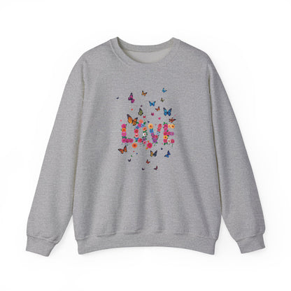 Unisex Floral Love Butterfly Sweatshirt 50 50 Cotton Poly Valentines Day