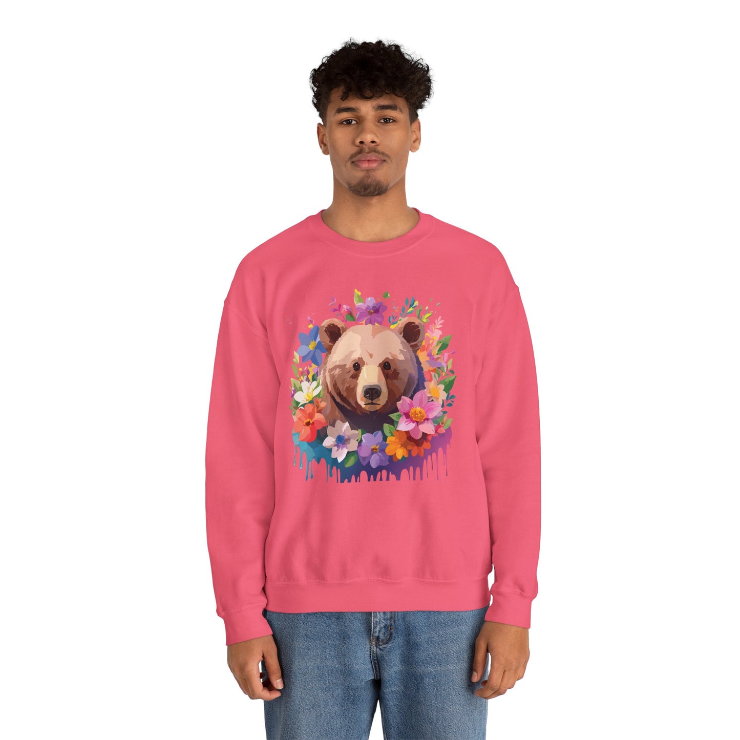 Unisex Floral Bear Sweatshirt, Animals Sweatshirt, Floral Sweatshirt, Art Design Sweatshirt
