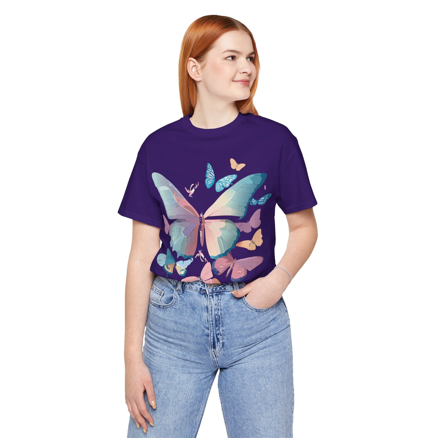 Natural Cotton Tee Shirt with Butterfly