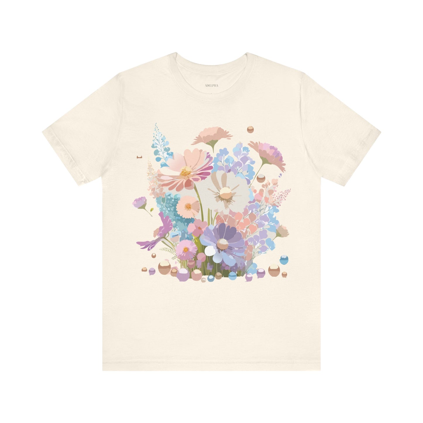 Natural Cotton Tee Shirt with Flowers