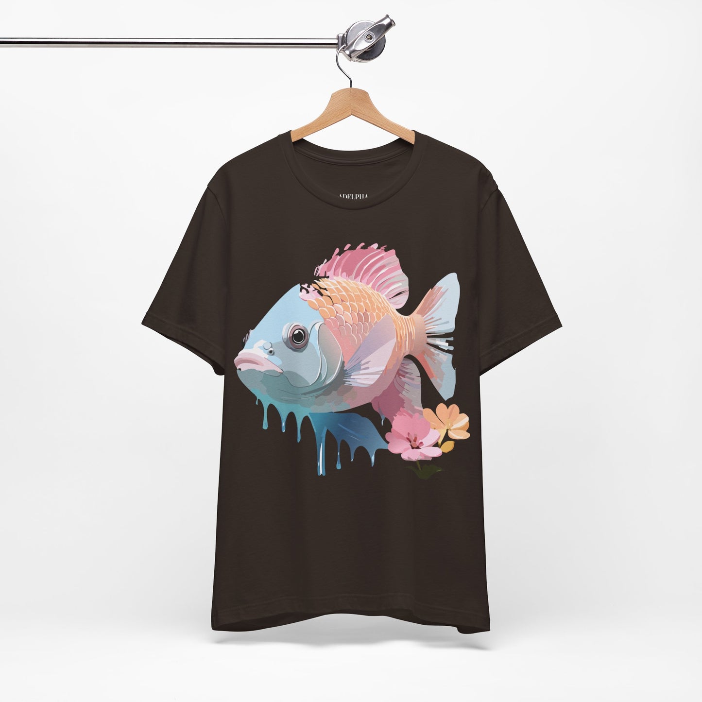 Natural Cotton Tee Shirt with Fish