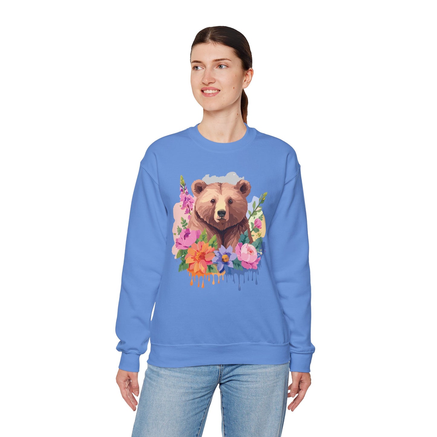 Unisex Floral Bear Sweatshirt, Animals Sweatshirt, Floral Sweatshirt, Art Design Sweatshirt