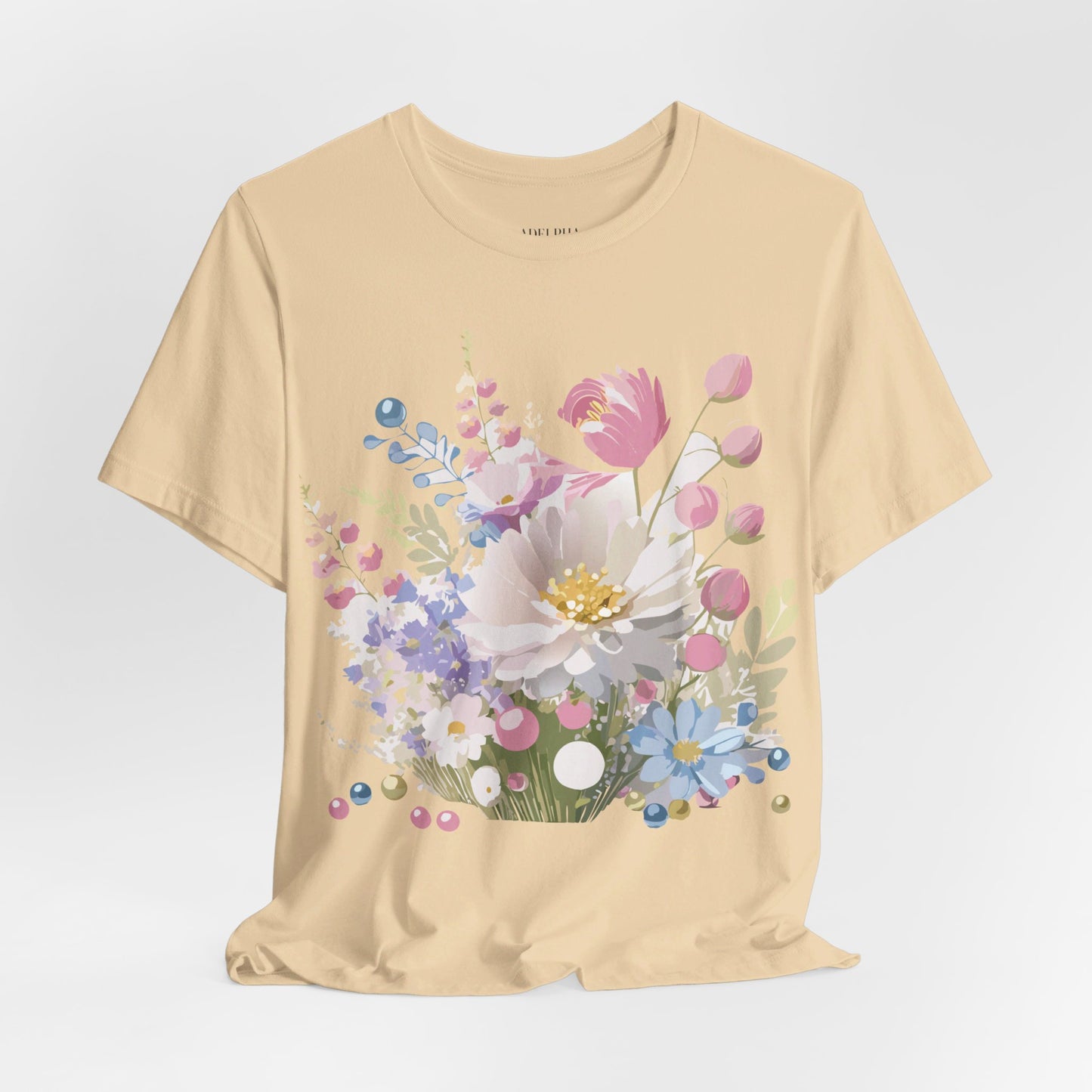 Natural Cotton Tee Shirt with Flowers