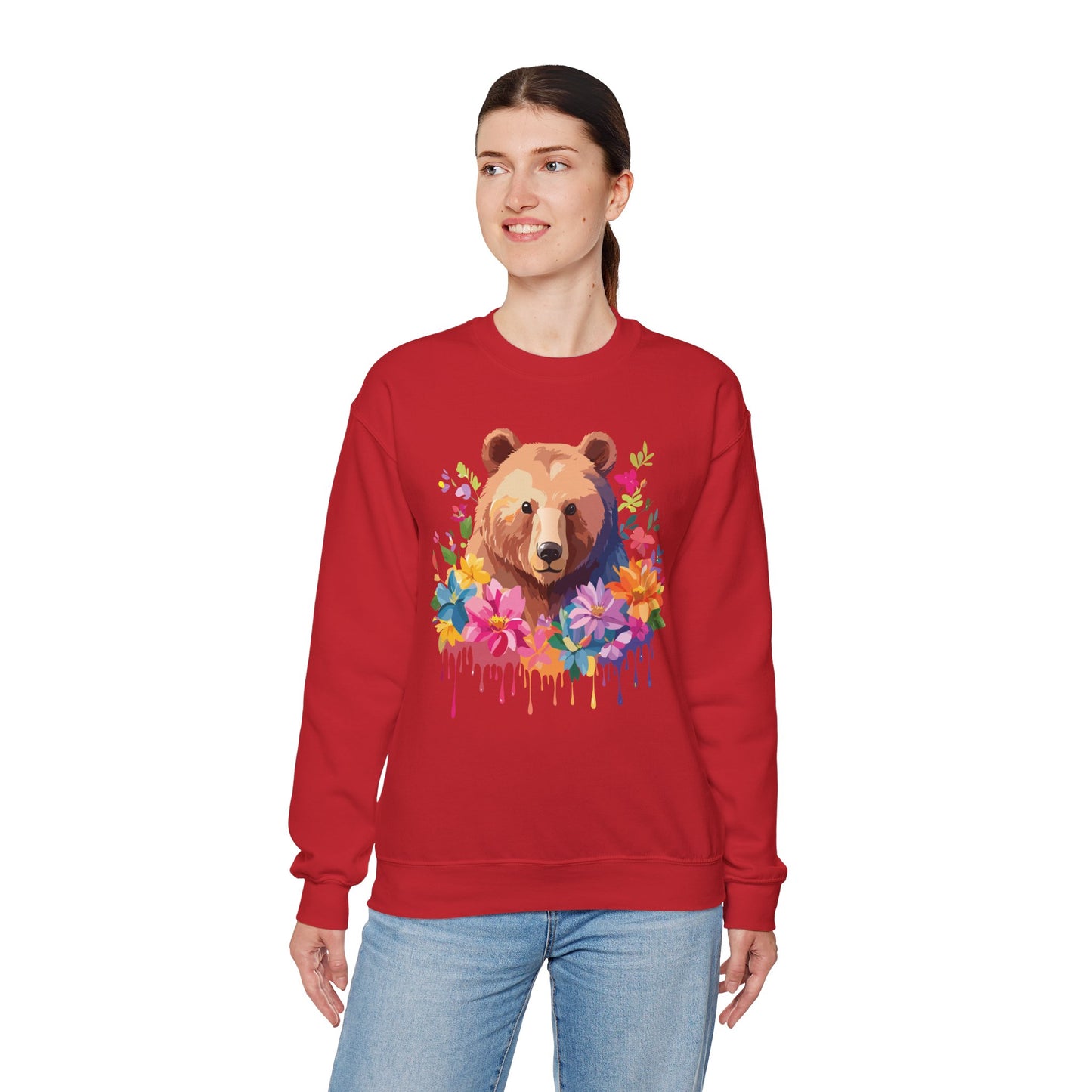 Unisex Floral Bear Sweatshirt, Animals Sweatshirt, Floral Sweatshirt, Art Design Sweatshirt